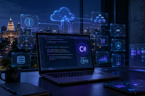 Custom software development in Austin featuring AI, cloud, APIs, SaaS, and modern .NET technologies